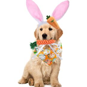 4 PCS Easter Dog Bunny Costumes, Dog Bunny Ears Headband Easter Eggs Themed Pattern Bandana for Small Middle Dogs