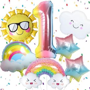 5th Birthday Decorations Girl, 5th Rainbow Birthday Balloons Set with Sun Rainbow Gradient Stars and 40 Inch Number 5 Foil Balloon for Rainbow Theme Girls 5th Birthday Party Decoration Supplies