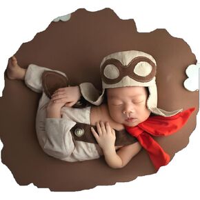 Ylsteed Newborn Photography Set - Boy Pilot Hats, Suspender Pants, Scarf - 3pcs Photoshoot Outfits for Boys & Girls