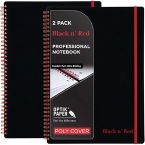 Black n' Red Notebooks, Twin Wire, Poly Cover, 11-3/4" x 8-1/4", Large, 70 Ruled Sheets, 2-Pack (73399)
