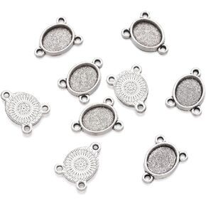 Craftdady 100pcs Antique Bronze Oval Bezel Pendant Tray Links 3 Loops Tibetan Blank Cabochon Setting Connectors for Craft Jewelry Making