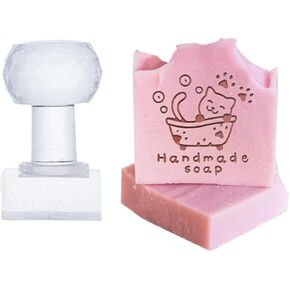 PH PandaHall Handmade Soap Stamp, Cat Tub Soap Embossing Stamp with Handle Round Soap Chapter Imprint Stamp for DIY Handmade Soap Supplies Envelope Invitation Party Favor Craft Art Gift