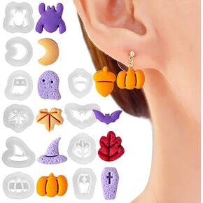 10Pcs Halloween Polymer Clay Cutters Set, Mini Cartoon Ghost Spider Bat Pumpkin Shaped Clay Molds, Maple Leaves Clay Earring Cutters Polymer Clay Molds Halloween Clay Cutters for Polymer Clay Jewelry
