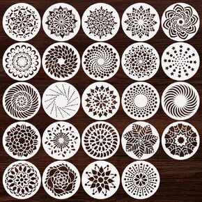 24 Pcs Mandala Stencils Reusable Stencils for Painting on Wood Mandala Dot Stencil DIY Craft Template for Painting on Rock Furniture Canvas Wall Home Decor Supplies, 5 Inch