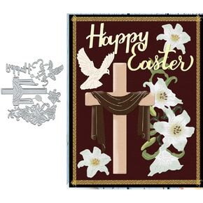 Happy Easter Rabbit Cross Flower Metal Die Cuts,Cross Lily Flower Pigeon Cutting Dies Cut Stencils DIY Scrapbooking Decorative Embossing Paper Scrapbooking Card Making