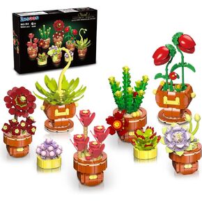 Succulent Flowers Bonsai Building Sets, 8 Packs Botanical Collection Building Block Kit for Home Decor, 1234 PCS Plant Building Toy Gifts for Adults Kids Girls Boys Ages 6 7 8 9 10 11 12+