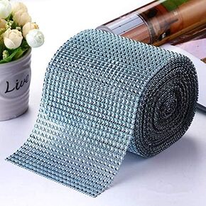 Diamond Rhinestone Mesh Ribbon Supreme Quality Sparkling Bling Wrap Ribbon Bulk DIY Roll for Arts Crafts Party Decorations, 24 Rows, 1 Roll (Silver, 4.75in x 10yards)