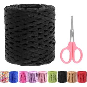 Swpeet 1 Roll Beautiful Sapphire Blue 218 Yards Raffia Paper Craft Ribbon with Scissors Assortment Kit, Natural Raffia String Kraft Craft Packing Paper Twine for Gifts DIY Flower Decorations