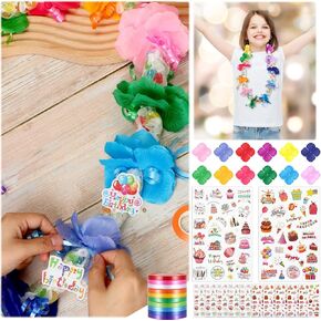 Waydress 24 Set Hawaiian Birthday Candy Lei Making Kit Include 24 Pcs Birthday Candy Lei Tubing Supplies with Flower Petal Birthday Stickers Ribbon for Party Birthday Gift Favor