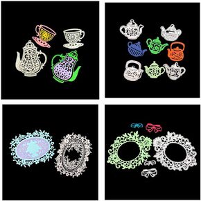 Teapot Teacup Card lace Set Cutting Dies Background Metal Cutting Dies Stencils for Card Making Decorative Embossing Suit Paper Cards Stamp DIY