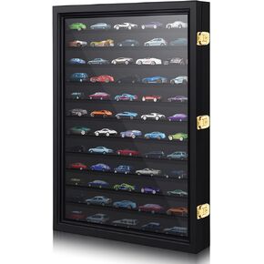 Tatuo Car Model Display Case 1: 64 Scale Toy Cars Box Acrylic Door Display Case Model Cars Storage Cabinet Rack with Door for Mini Toys and Small Wheels (Black,26.5" x 18.75" x 3.25")