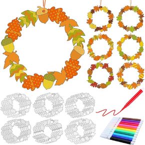 Solsew 30 Pcs Easter Wreath Craft Kit Color Your Own Crafts for Kids Paper Wreath Easter Egg Coloring Art with Crayons Hanging Sign Kit for Fun Home Activities