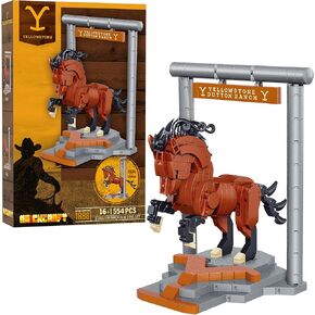 Officially Licensed Yellowstone TV Show Dutton Ranch Stallion Horse on a Horse Stable Stand 554 Pieces Multicolored Brick Building Set
