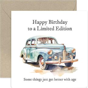 Old English Co. Vintage Car Happy Birthday Card for Men - Sports Car Birthday Card for Men - Funny Birthday Card for Dad, Grandad, Uncle - Humorous Birthday Card | Blank Inside Envelope