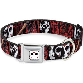Buckle-Down Dog Collar Seatbelt Buckle Friday The 13th Jason Mask4 Axe Blood Splatter Black Red 15 to 26 Inches 1.0 Inch Wide,DC-SB-FRIA-WFRI001-1.0-L