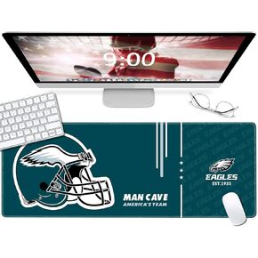 Large Gaming Mouse Pad, Extended Desk Mousepad with Stitched Edges, Football Computer Keyboard Pad,Dark Green Design for Sport Fans, 31.5 x 11.8 in