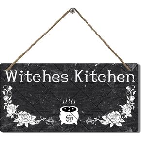 EMOHAT Halloween Decorations Wood Witches Kitchen Decorative Signage Wood Plaque Sign Kitchen Rustic Hanging Plaque Wall Decor Home Coffee Bar Dining Room Party Gothic Wooden Sign 6x12 Inch