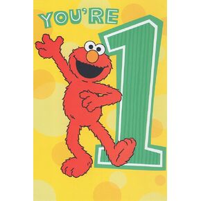 Heartline Elmo Happy 1st First Birthday Card (Age 1) - Elmo Hopes Your Birthday is TICKLISH, WIGGLISH, and oh so GIGGLISH!