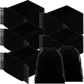 Sweetude 100 Pieces Velvet Drawstring Bags Jewelry Pouches for Christmas 2.76 x 3.54 Inches Wedding Mini Gift Bags Small Wrap Bags for Christmas, Wedding, New Year, Party Favors (Black) in Kuwait