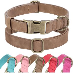 Soft Leather Dog Collar for Small Medium Large Dogs, Heavy Duty Dog Collar Leather with Quick Release Metal Buckle, Durable & Adjustable for Small Dogs Walking (Brown, S)