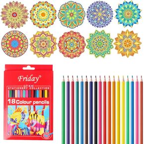 JDRGJTH 28 Pcs Wooden Mandala Painting Set 10 Mandala Unfinished Wood Cutouts with 18 Colored Pencil for Crafts Mandala Wood Slices for Adults Painting, DIY Crafts Tags Wedding Home Decors