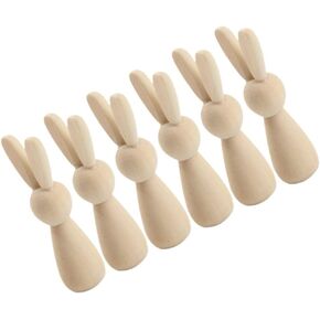 EXCEART 6pcs Wooden Bunny Dolls Unfinished Easter Peg Dolls Rabbit Dolls Figurines Natural Wooden Figures Graffiti Doll Adornments for Party DIY Painting Decorations