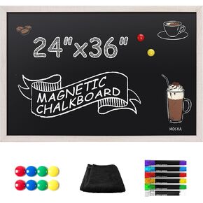 SELEAD Magnetic Wall Chalkboard - 24" x 36" Large White Wood Frame Chalk Board Words Sign Display for Wedding Business Home Kitchen