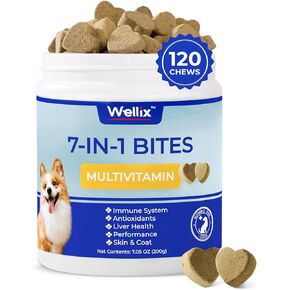 Dog Vitamins and Supplements - Multivitamin Chewable Treats for Dogs, Skin & Coat, Mobility Support, Hip & Joint Supplement, Immune System & Overall Health（120 Chews）