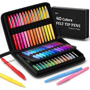Lelix 40 Colors Felt Tip Pens with Case, Colored Pens, Medium Point Markers Pens for Journaling, Writing,Drawing, Note Taking, Planner, Perfect for Art Office and School Supplies