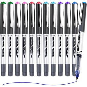 EYEYE 0.7mm Rollerball Pens Medium Point, 12 Pack 6 Colors Roller Ball Pen Quick Dry, Liquid Ink Pens Fine Point Smooth Writing Pen for Journaling, Note Taking, Office, School Supplies