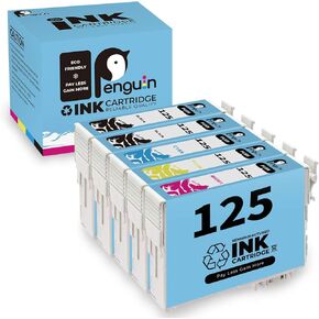 Penguin Remanufactured Ink Cartridge Replacement for Epson 125 T125 Used for Stylus NX125 127 130 230 420 530 625 Workforce 320 323 325 Printer 5 Pack (2 Black 1 Cyan 1 Magenta 1 Yellow) Combo Pack
