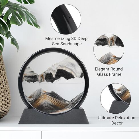 Drakswet متحرك الحركة الرملية السائلة ， Moving Sand Art Picture-3D Sea Sea Sandscape ， عرض إطار زجاجي مستدير يتدفق الرمال الاسترخاء على سطح المكتب المنزلي ديكور العمل (الأرجواني) in Saudi Arabia