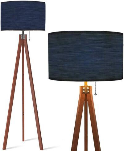 Wood Tripod Floor Lamp Navy Blue Marl Heather Triblend Melange Seamless Repeat Kit t shirt Modern Standing Lamp Linen Lampshade Dimmable Tall Lamp Mid Century Floor Lamp for Living Room Bedroom in Saudi Arabia