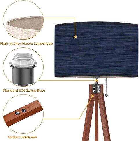 Wood Tripod Floor Lamp Navy Blue Marl Heather Triblend Melange Seamless Repeat Kit t shirt Modern Standing Lamp Linen Lampshade Dimmable Tall Lamp Mid Century Floor Lamp for Living Room Bedroom in Saudi Arabia