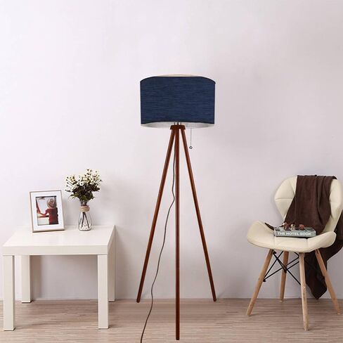 Wood Tripod Floor Lamp Navy Blue Marl Heather Triblend Melange Seamless Repeat Kit t shirt Modern Standing Lamp Linen Lampshade Dimmable Tall Lamp Mid Century Floor Lamp for Living Room Bedroom in Saudi Arabia