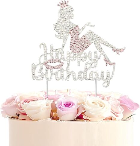 Happy Birthday Crown Cake Topper Queen Lady Rhinestone Cake Topper Glitter 50th Birthday Cupcake Toppers 50st Birthday Decorations for Girls Women Birthday Anniversary Party Favors in Kuwait