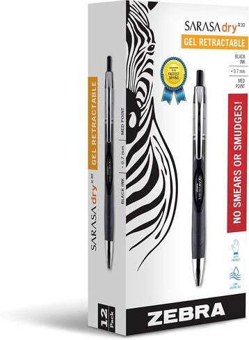 Zebra Pen Sarasa Dry X30 Retractable Gel Pen, Medium Point, 0.7mm, Blue Ink, 12-Pack in Kuwait
