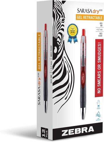 Zebra Pen Sarasa Dry X30 Retractable Gel Pen, Medium Point, 0.7mm, Blue Ink, 12-Pack in Kuwait