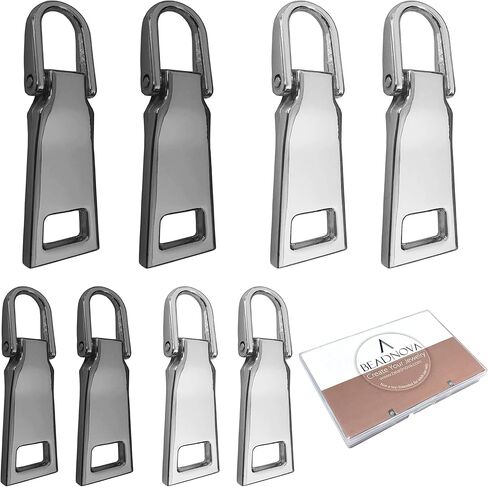 BEADNOVA Zipper Pull Replacement Repair Metal Zipper Pull Tab for Luggage Suitcase Backpack Jacket Bags Coat Boots (Gun Black and Silver Color Assorted, Size 3 and 5, 8 Piece) in Saudi Arabia