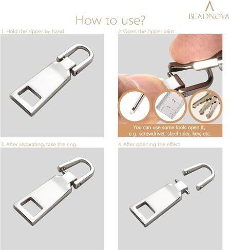BEADNOVA Zipper Pull Replacement Repair Metal Zipper Pull Tab for Luggage Suitcase Backpack Jacket Bags Coat Boots (Gun Black and Silver Color Assorted, Size 3 and 5, 8 Piece) in Saudi Arabia