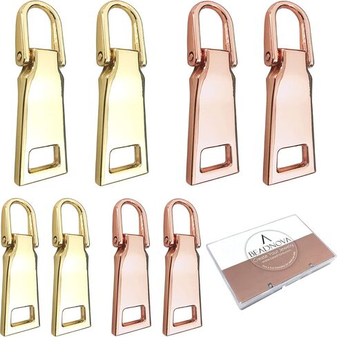 BEADNOVA Zipper Pull Replacement Repair Metal Zipper Pull Tab for Luggage Suitcase Backpack Jacket Bags Coat Boots (Gun Black and Silver Color Assorted, Size 3 and 5, 8 Piece) in Saudi Arabia
