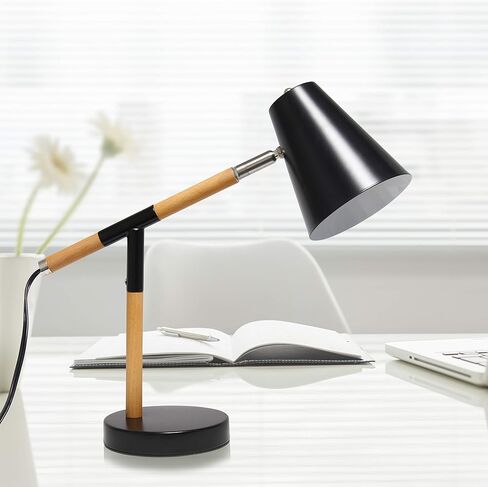 Simple Designs LD1059-WHT Wooden Pivot Desk Lamp, Matte White in Kuwait