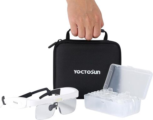 YOCTOSUN Magnifying Glasses with Light, 0.75X-4.0X Head Magnifier Glasses | 3 LED Lights,Detachable 5 Lenses,Rechargeable Magnify Glasses, Hands Free Headset Magnifier for Close Work Crafts Jewelry in Kuwait