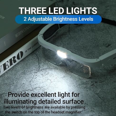 YOCTOSUN Magnifying Glasses with Light, 0.75X-4.0X Head Magnifier Glasses | 3 LED Lights,Detachable 5 Lenses,Rechargeable Magnify Glasses, Hands Free Headset Magnifier for Close Work Crafts Jewelry in Kuwait