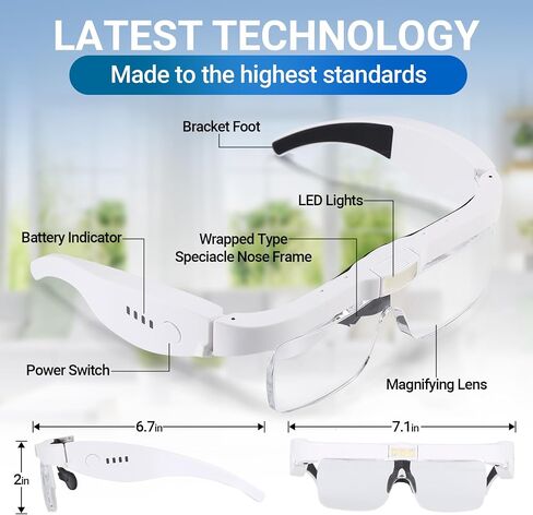 YOCTOSUN Magnifying Glasses with Light, 0.75X-4.0X Head Magnifier Glasses | 3 LED Lights,Detachable 5 Lenses,Rechargeable Magnify Glasses, Hands Free Headset Magnifier for Close Work Crafts Jewelry in Kuwait