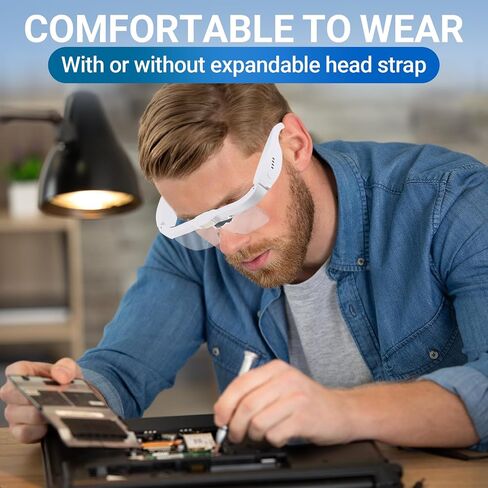 YOCTOSUN Magnifying Glasses with Light, 0.75X-4.0X Head Magnifier Glasses | 3 LED Lights,Detachable 5 Lenses,Rechargeable Magnify Glasses, Hands Free Headset Magnifier for Close Work Crafts Jewelry in Kuwait