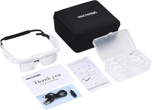 YOCTOSUN Magnifying Glasses with Light, 0.75X-4.0X Head Magnifier Glasses | 3 LED Lights,Detachable 5 Lenses,Rechargeable Magnify Glasses, Hands Free Headset Magnifier for Close Work Crafts Jewelry in Kuwait