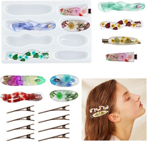 Voyyphixa Irregular Mine Edge Hair Clips Resin Mold with 16 Hair Barrettes Accessories Epoxy Resin Hair Pin Molds Silicone Jewelry Casting Molds DIY Crafts Bookmark Pendant Making Kit (16 hair clips) in Saudi Arabia