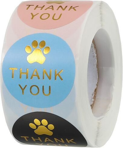 Meccanixity 1 Roll Paw Print Thank You Labels 1.5 بوصة لاصق علامات Paw Gold Dog لبطاقة الترحيب ، DIY ، الأعمال ، 500 العد/لفة in Kuwait