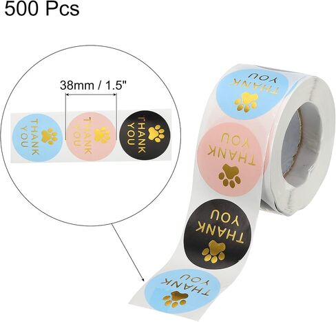 Meccanixity 1 Roll Paw Print Thank You Labels 1.5 بوصة لاصق علامات Paw Gold Dog لبطاقة الترحيب ، DIY ، الأعمال ، 500 العد/لفة in Kuwait